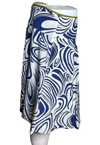 CAbi  Skirt Women 8 Lombard White Blue Geometric Swirl A-Line Office Artsy Preppy