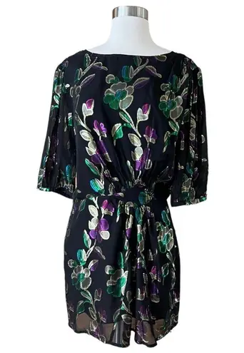 Ba&sh Anjy Embellished Mini Dress Black Metallic Floral Noir 2 Medium NWOT