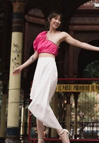 Area NYC magenta pink one shoulder rhinestone embellished crop top Size XS