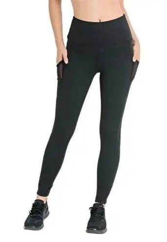 Mono B Black Mesh Side Pocket High Rise Full Length Athletic Leggings S