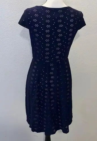 Enfocus Studio En Focus Studio navy blue open knit cream lined short sleeve midi dress