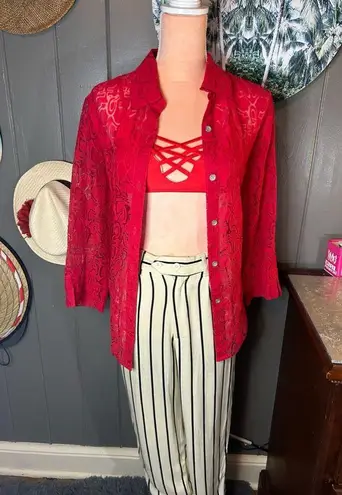 Alfred Dunner Buttonup Red Anchor Shirt Medium