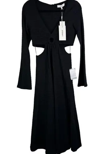 Likely NWT Eila Dress Black Textured Cutout Ring Deep V Midi A-Line Cocktail 6