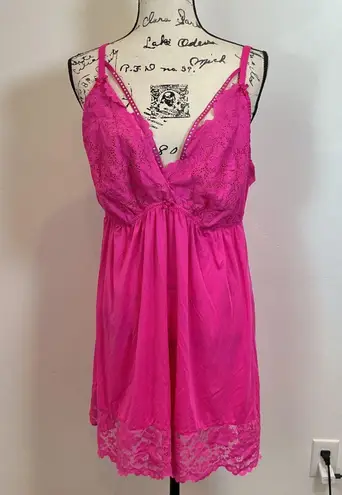 Cacique Hot Pink Lace Trim Slip Dress Nightie Lingerie Size 18/20