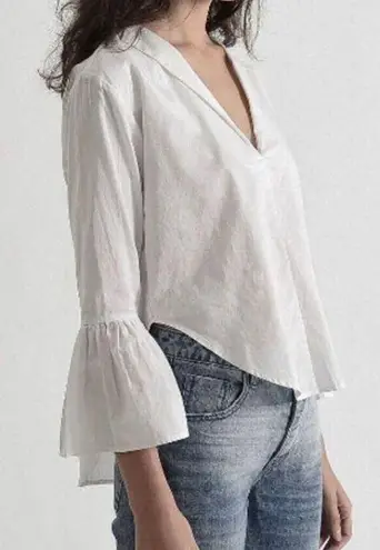 One Teaspoon  Top Creeper Cotton Bell Sleeve Ruffles V-Neck with Collar White S