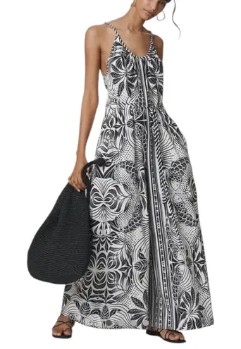 Farm Rio Monochrome Elegance Scarf Off-White Jumpsuit Size M