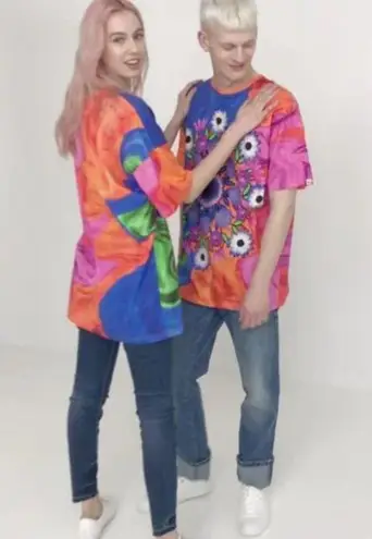 Desigual Luca Floral Mandala Unisex Orange Pink Purple Blue T-Shirt NWT- Size U