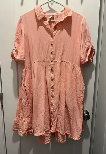Pilcro Anthropologie Suzanne Peach Coral Pink Button-Up Shirt Dress Size Large