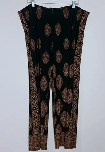 Susan Graver NEW Regular Printed Liquid Knit Wide Leg Pants Black/Brown Size 2X