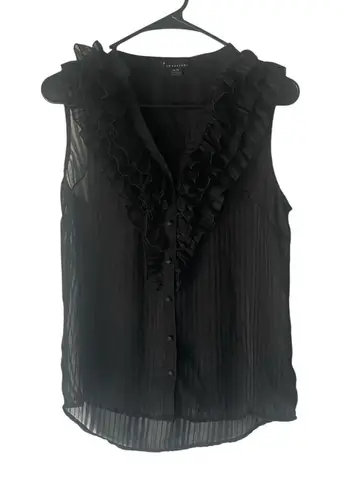Twenty One Women's Size Medium Black Ruffle Dark Romantic Striped Sheer Blouse