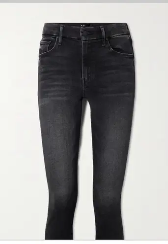 MOTHER HIGH WAISTED LOOKER ANKLE FRAY IN NIGHT HAWK FADED ACID WASHED ALMOST Black Size 24