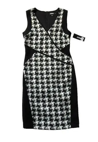 DKNY NWT  Houndstooth Cross Front Panel Colorblock Sleeveless Sheath Dress 8 $395