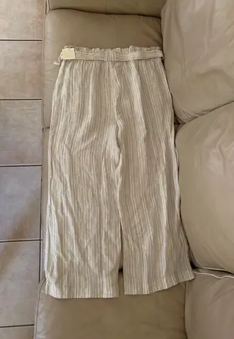 Magaschoni Linen Wide Leg Palazzo Pants Paperbag Striped Flowy Boho Pant