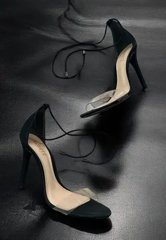 Schutz Black Lace Up Clear Strap Heels Size 8.5