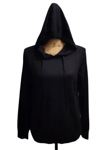 Luxury Cashmere Blend Black Hooded Sweater Soft Cozy Pullover Hoodie Size S
