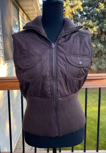 Twenty One Vtg Y2K Brown Puffer & Knit Vest Zip Up Chunky 2000s Size Large