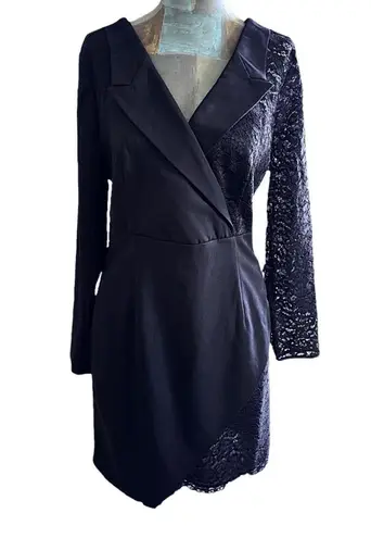 Venus Womens Black Plum Lace Blazer Wrap Dress Evening Cocktail Size US 6
