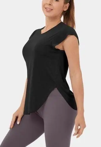 Halara NEW  Round Neck Curved Hem Yoga Sports Top Black Medium