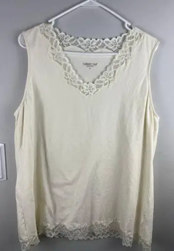 Coldwater Creek Women's Tank Top XL Cream Lace Trim