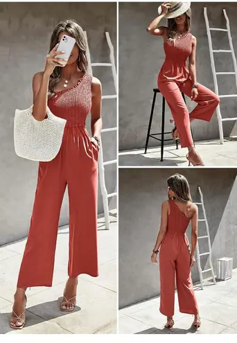 Amazon Rust One Shoulder Jumpsuit