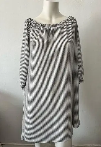 Veronica M On Off Shoulder Split Sleeve boho peasant silver stripe shift dress S