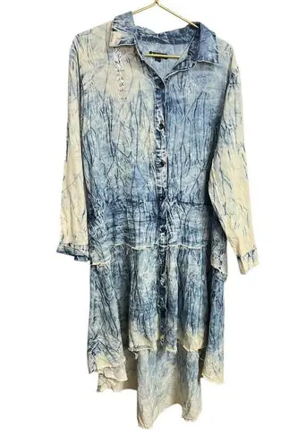 Kroix Dress Womens 1X Yellow Denim Distressed Asymmetrical High Low Layered