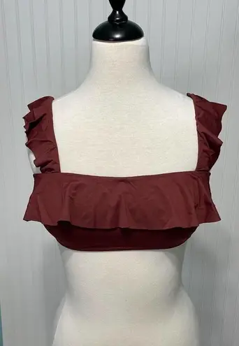 Eberjay Eberjey Jane Solid Port Ruffle Sleeve Bikini Top Swimsuit Burgundy Red Large