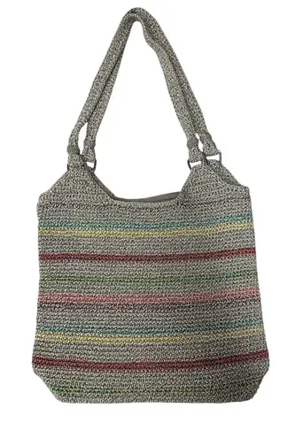 The Sak Belle Crochet Multi Striped Boho Shoulder Tote Purse Handbag One Size