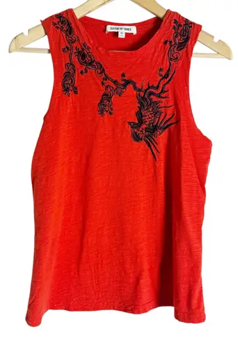 Elizabeth and James Red Bird Embroidered Asian Style Sleeveless Crewneck Top XS