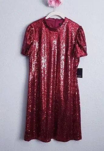 Marina Red Sequin Short Sleeve Cocktail Dress Size 10