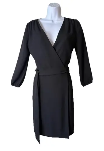 J Crew Wrap Dress Womens 00 Black Crepe Career Classic Wardrobe Staple Cocktail
