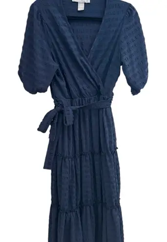 Lark + Grey L navy wrap puff sleeve cottagecore modest elegant midi dress Blue Size L