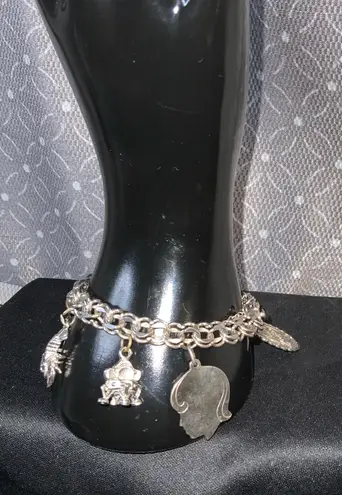 Vintage Sterling Charm Bracelet with 7 Dangle Charms 7” Silver