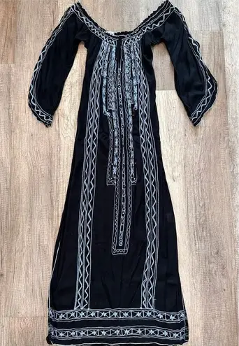 Poupette St. Barth Women's Embroidered Off-the-Shoulder Midi Dress Black Medium