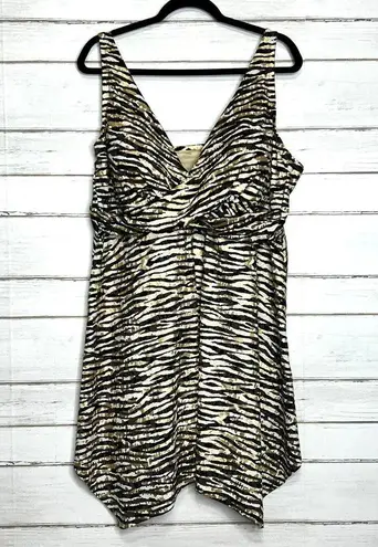 Swimsuits For All Swim Dress Handkerchief Hem Metallic Zebra Print Size 28 Tan