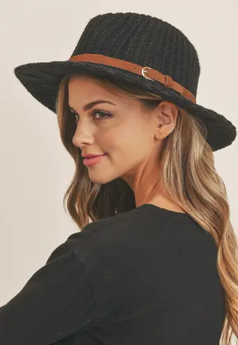 Blu Trends Black Knit Oversized Fedora Hat