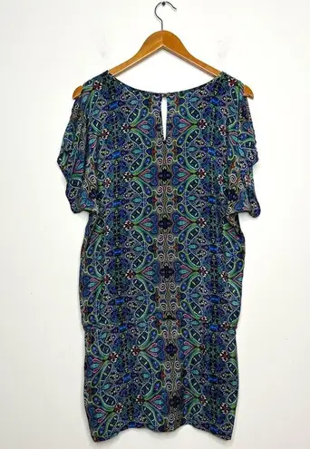 SW3 BESPOKE Silk Dress Cover Up Kaftan Size Small Colorful Paisley Boho Swimsuit Blue