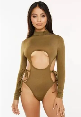 Savage X Fenty Bodysuit Green Shine Strapy Teddy Thong Mock Neck Size M