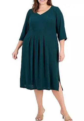 Connected Apparel Plus Size V-Neck 3/4-Sleeve Sheath Dress Green Women’s Sz 18W