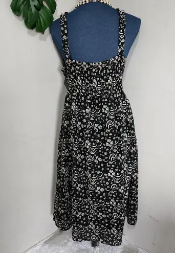 Earth Song Black White Print Cotton Summer Dress Size M