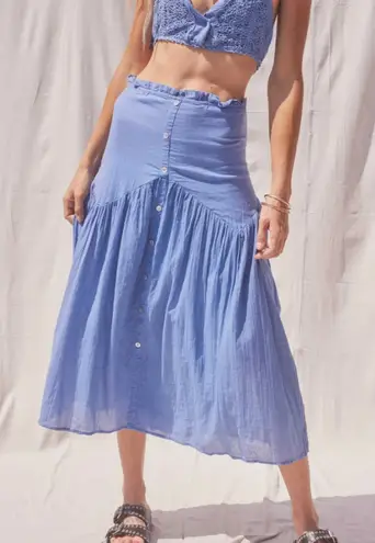 Jen's Pirate Booty JENS PIRATE BOOTY Fresco Cotton Midi Skirt Denim Blue NWT Medium