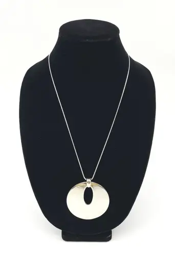 New Directions Silver Tone Modern Circle Pendant Long Necklace Minimal Timeless