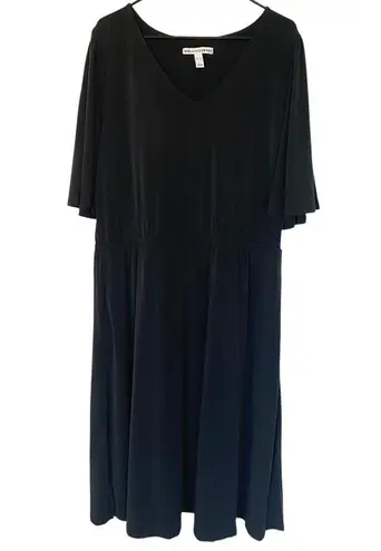 GIRL WITH CURVES NWOT Knit Midi Dress with Flutter Sleeve Black Size XL Slit Hem