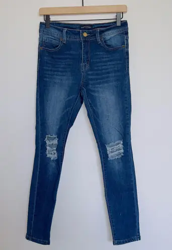 Morph Pillow Medium Wash Denim Busted Knees High Rise Skinny Jeans Blue
