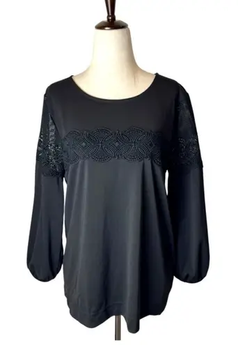 Karl Lagerfeld Shirt Women Small Black Lace Panel Blouse Whimsigoth Gothic NWT