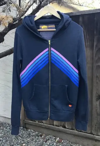 Aviator Nation Navy Rainbow Stripe Full Zip Hoodie Size M