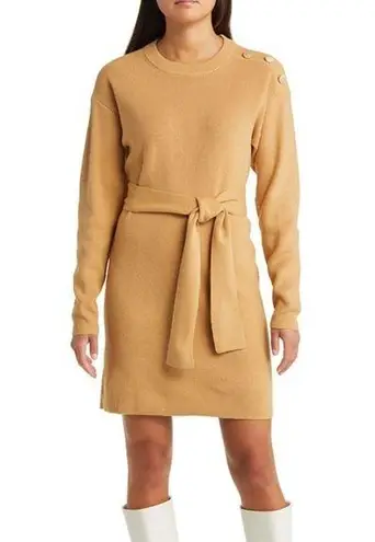 Charles Henry NEW  Long Sleeve Belted Mini Sweater Dress in Camel - size M