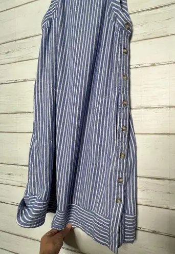 For Cynthia Linen Blend Blue White Stripe Dress Size Large