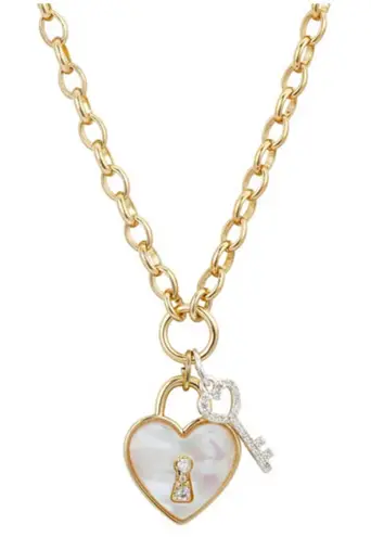 Unwritten Cubic Zirconia Key and Genuine Mother of Pearl
Inlay Stone Heart Necklace