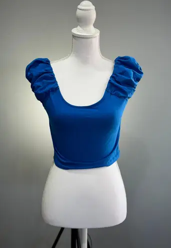 Revamped CLEARANCE! Blue Boutique Puff Shoulder Crop Top Size S NWOT